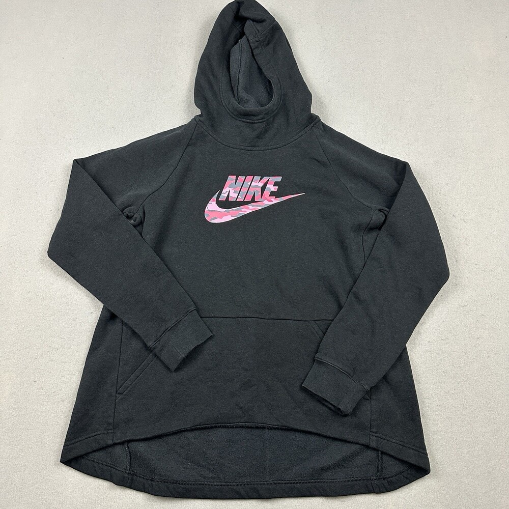 Nike Hoodie Women Extra Large Black Camo Swoosh Pullover Sweatshirt Collar XL